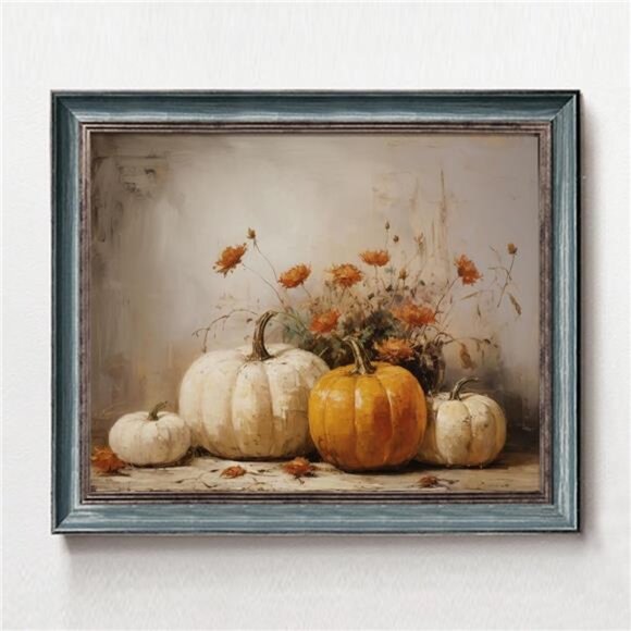Fall Wall Decor, Pumpkin‎ Still Life Print, Rustic Fall Art, Vintage Autumn - Picture 4 of 5